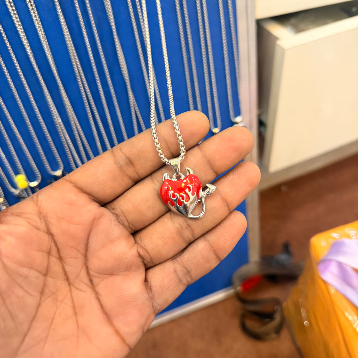 6 piece- red heart pendant with chain