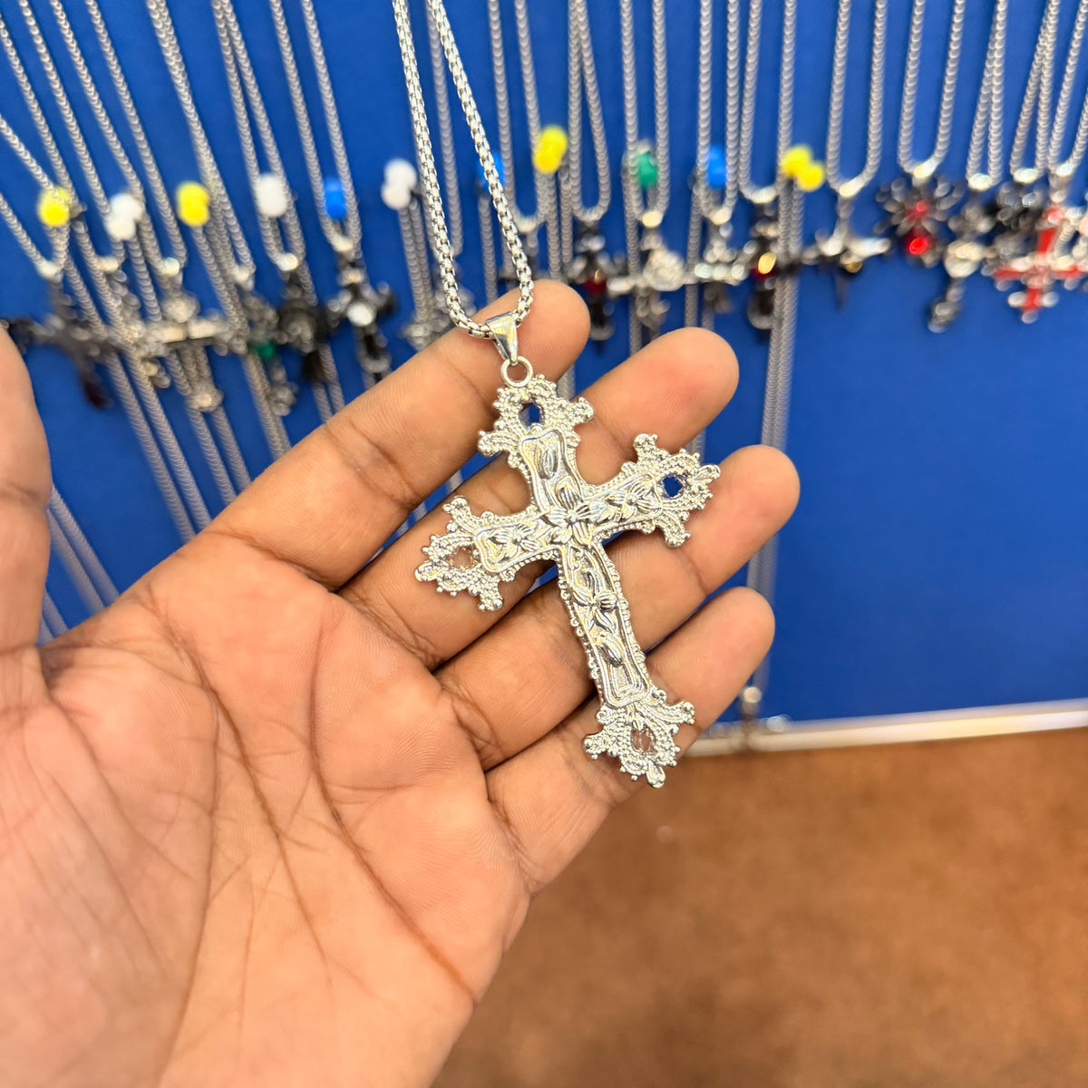 6 piece- silver cross pendant with chain