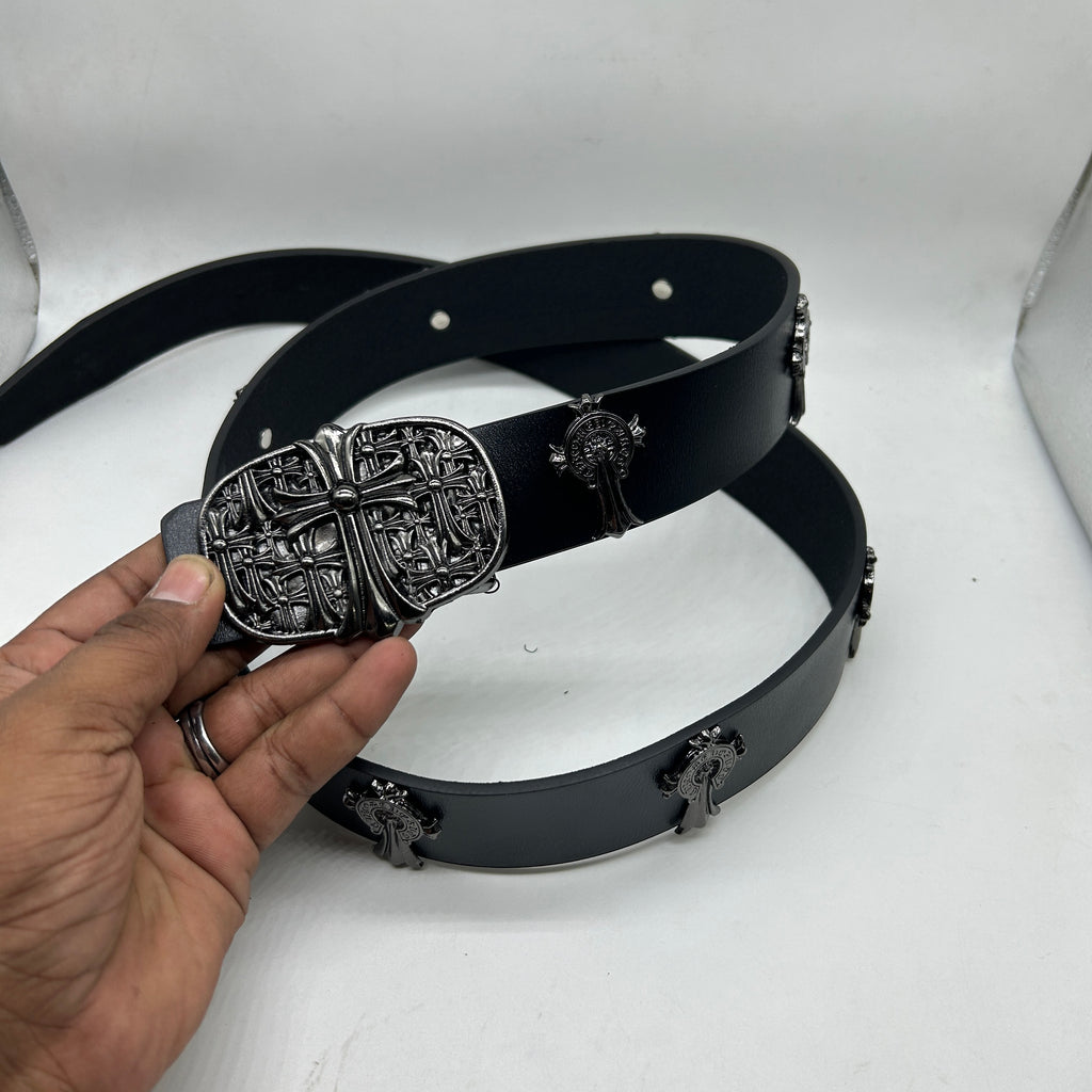 Ch Cross Black Buckle Leather Belt - Premium Unisex