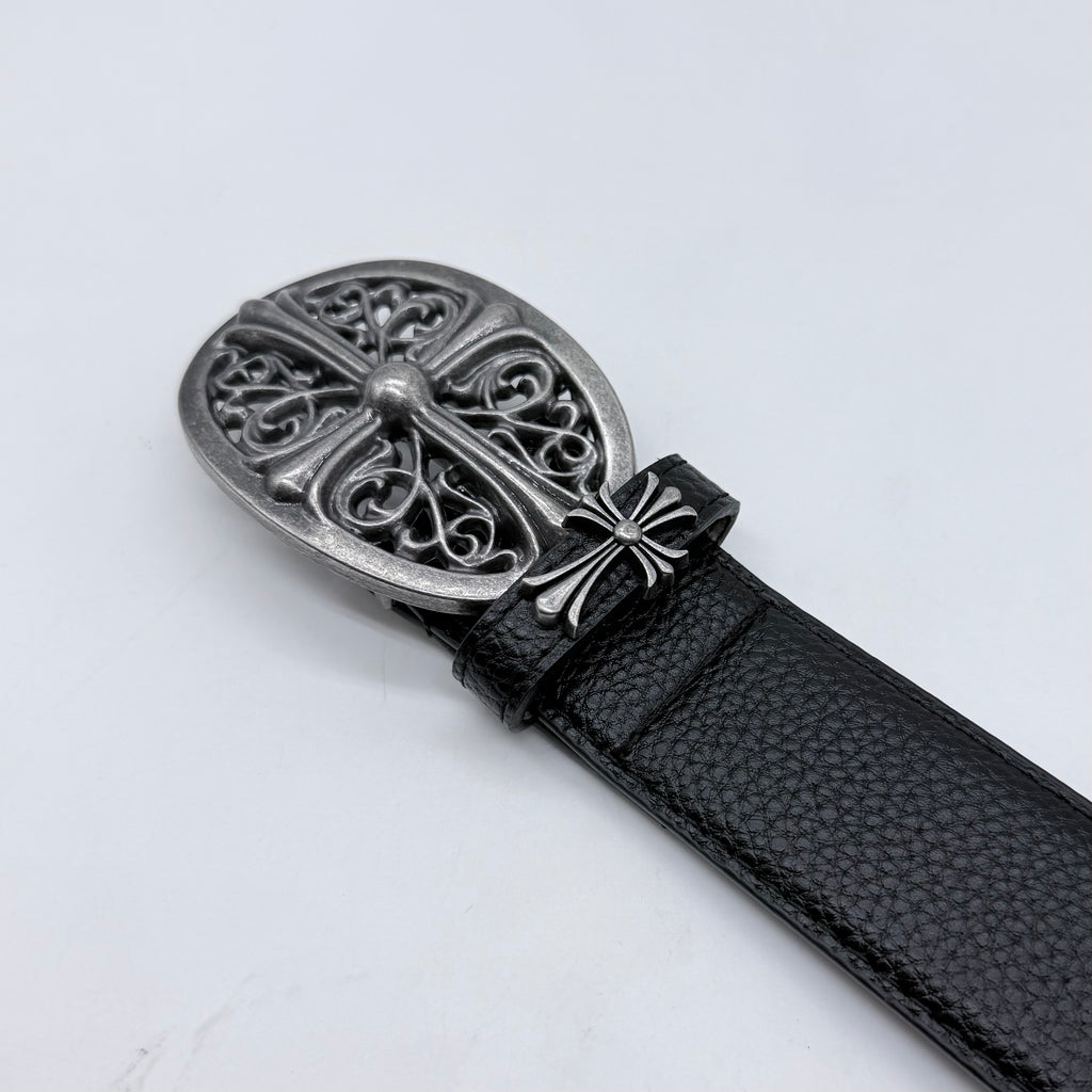 Black Vintage Filigree Cross Buckle Belt – Y2K Gothic Streetwear | Fashion Lobby