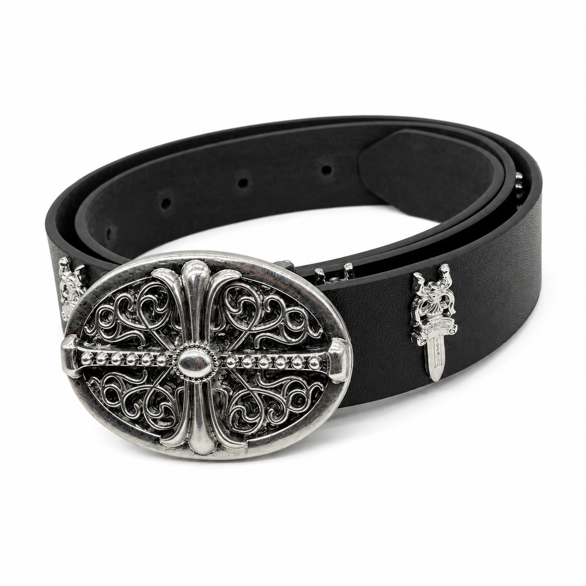 SILVER Ornate Fleur Cross Belt 100% Pure Leather