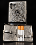 Gothic Engraved Silver Cigarette Case & Holder | Chrome Finish