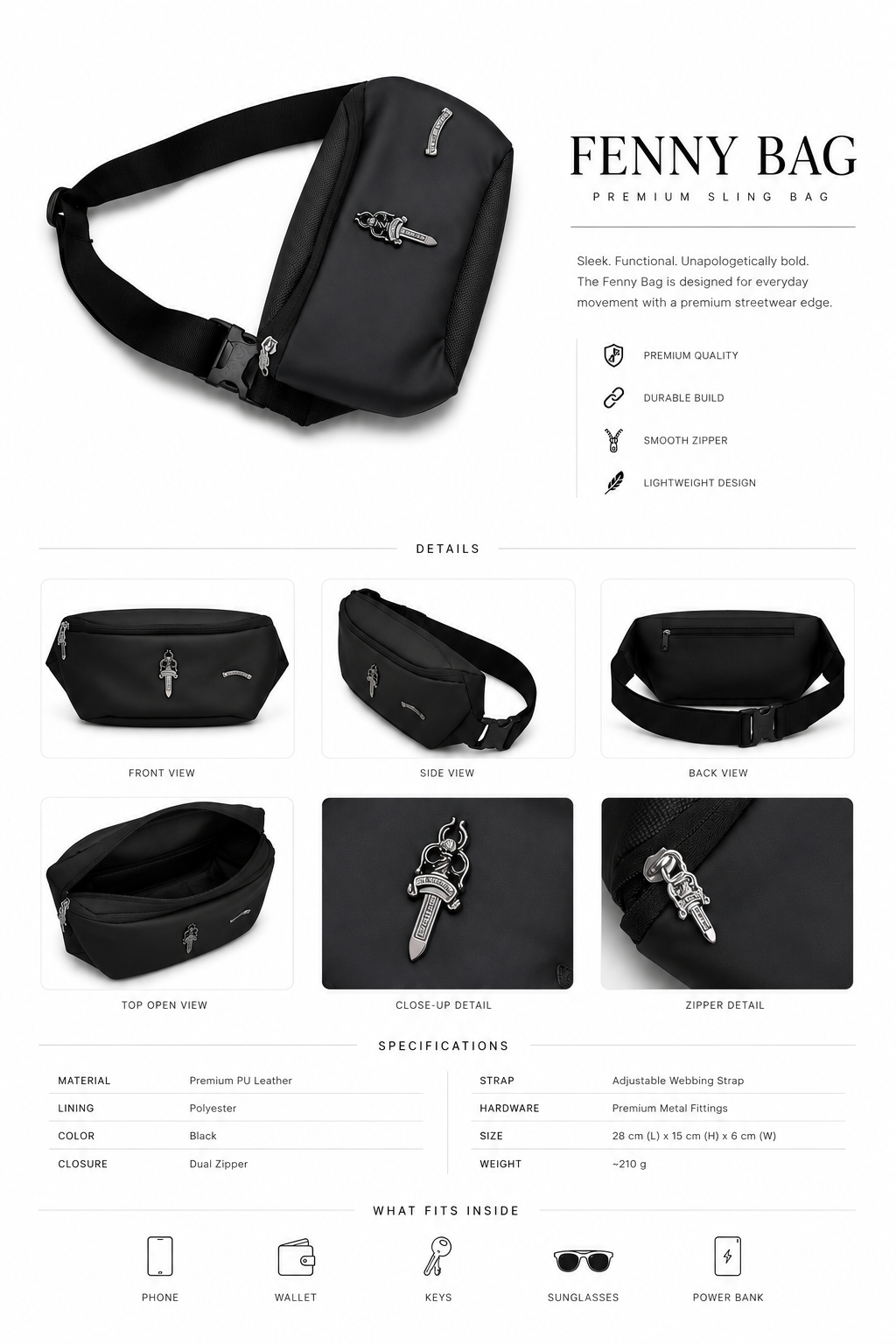 Gothic Dagger Crossbody Sling Bag – Premium Streetwear Utility Bag