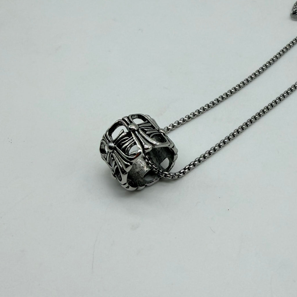 Vintage Crown Ring Pendant Necklace for Men & Women – Stainless Steel Chain