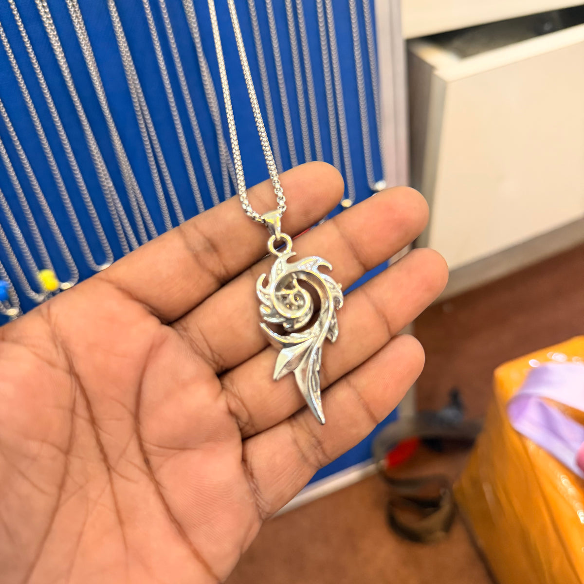 6 piece - Silver evil eye charm pendant with chain