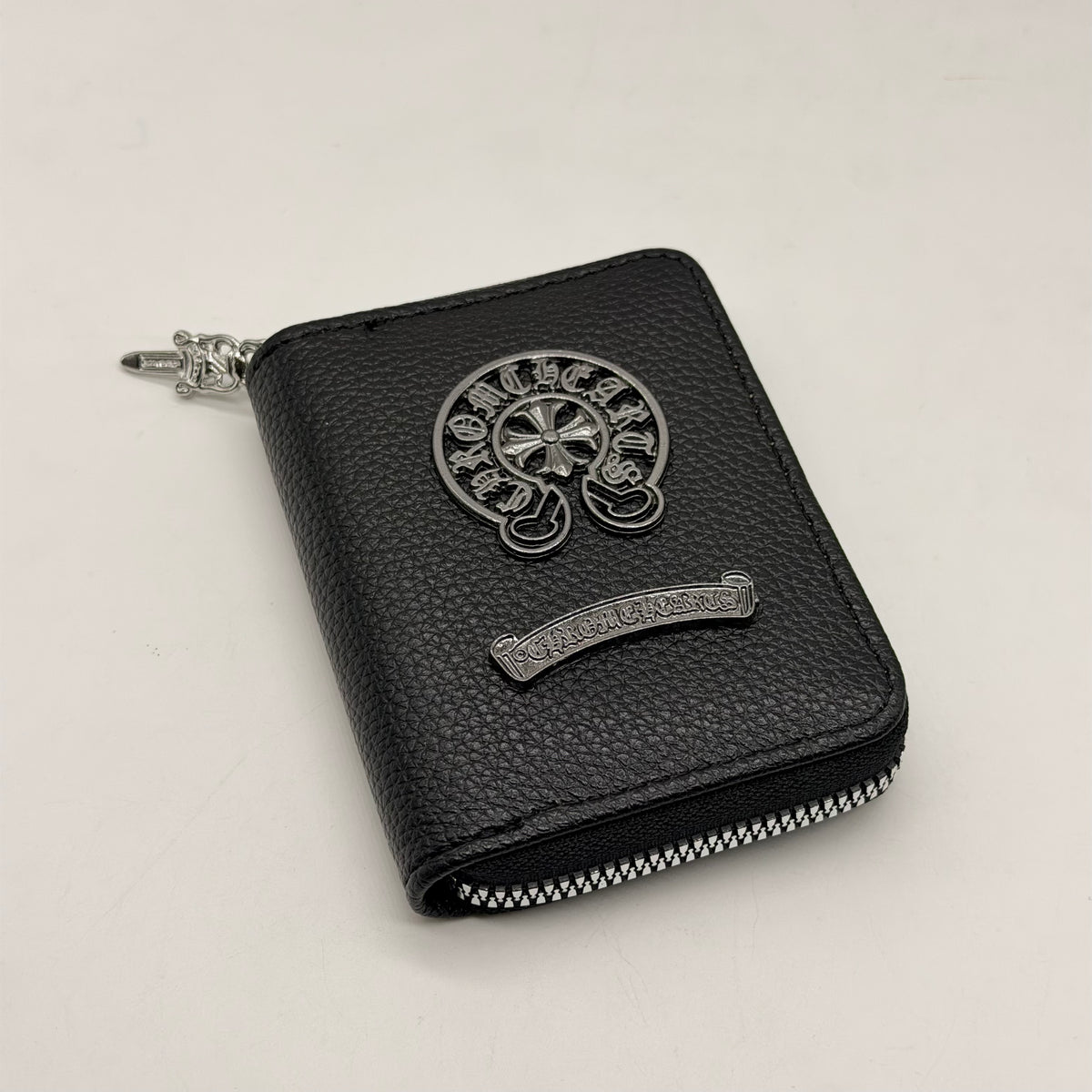 Black Gothic Emblem Zip-Around Wallet – Bold Streetwear Style