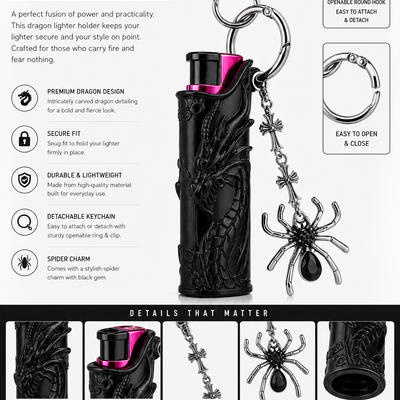 Fashion Lobby Dragon Lighter Holder Keychain with Spider Charm