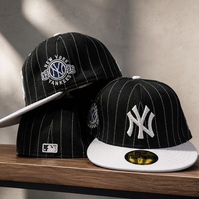 New York NY Fitted Cap Black & White Pinstripe | Premium Embroidered Baseball Cap