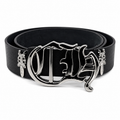 Silver - Gothic Monogram Buckle Belt 100% Pure Leather