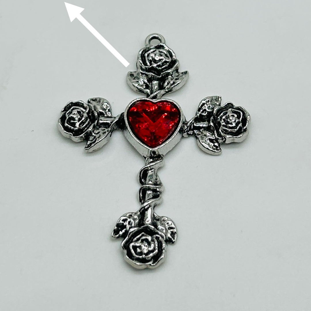 Gothic Cross with Red Heart & Roses