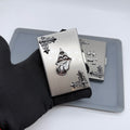 Premium Gothic Tongue Metal Card Holder – Brushed Silver Finish