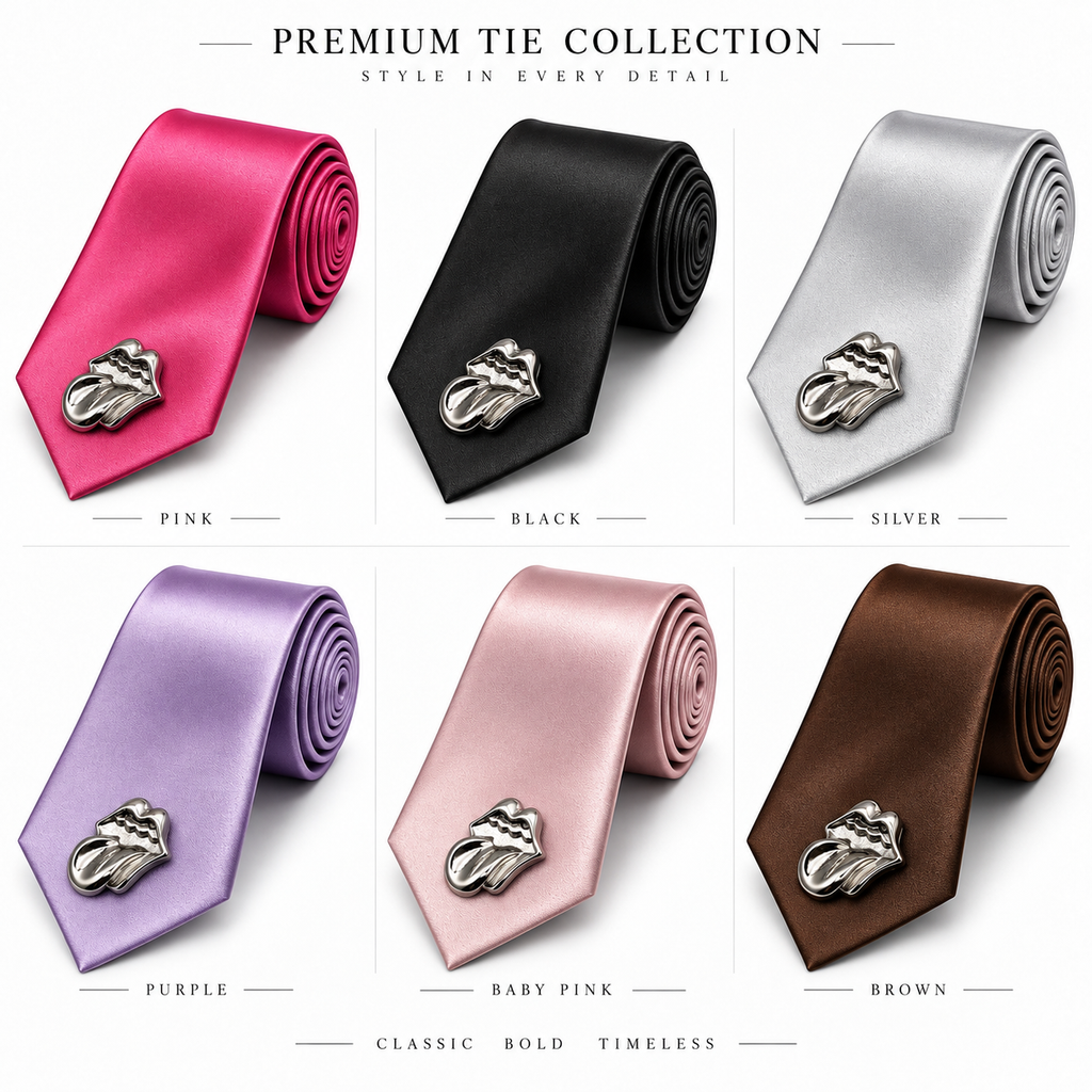 Premium multicoloured Tongue Emblem Statement Tie pack of 6