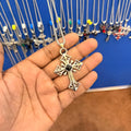 6 piece- silver cross black stone pendant with chain