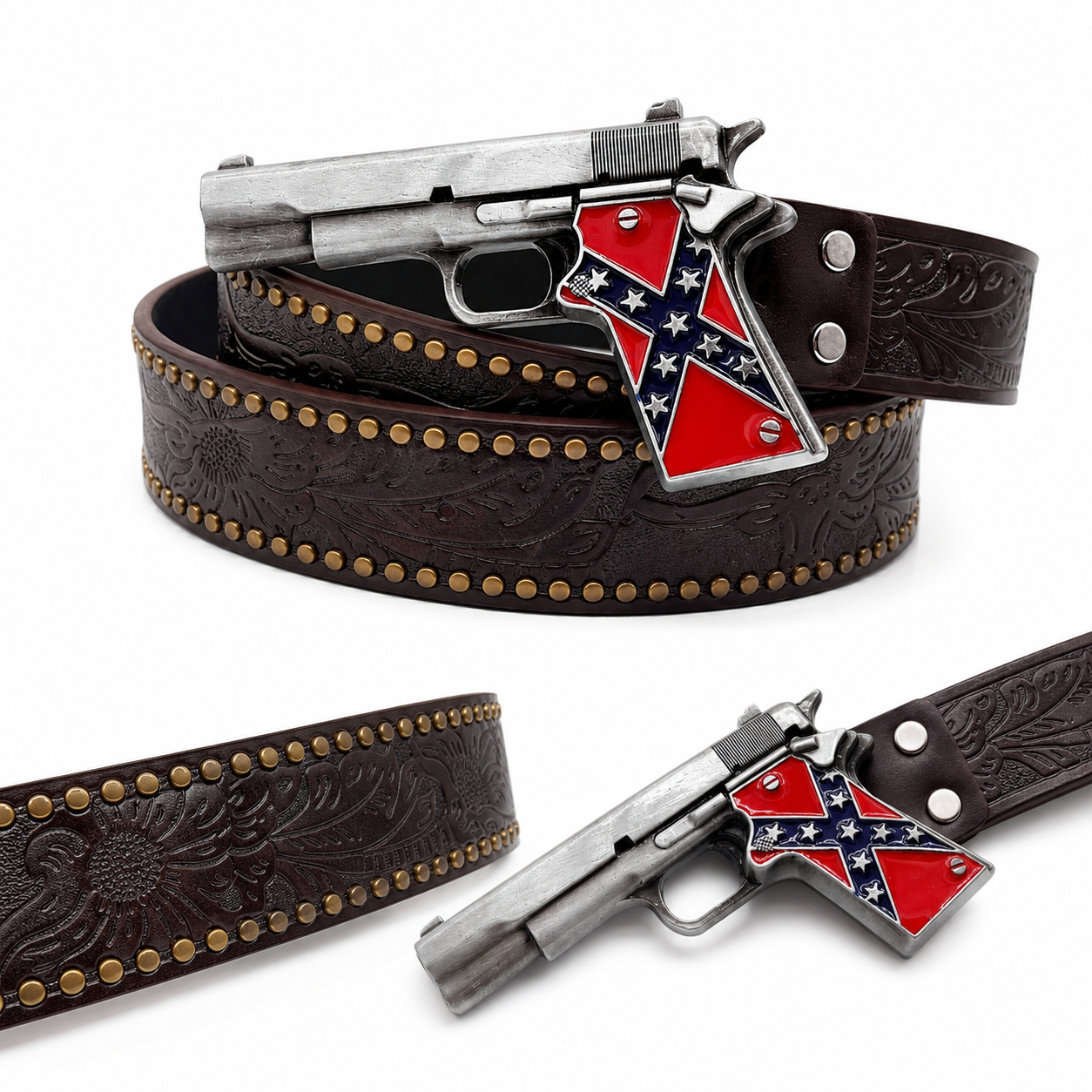 Outlaw Revolver Statement Buckle Belt for Men | Vintage Western Fashion Belt