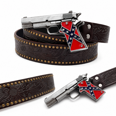 Outlaw Revolver Statement Buckle Belt for Men | Vintage Western Fashion Belt
