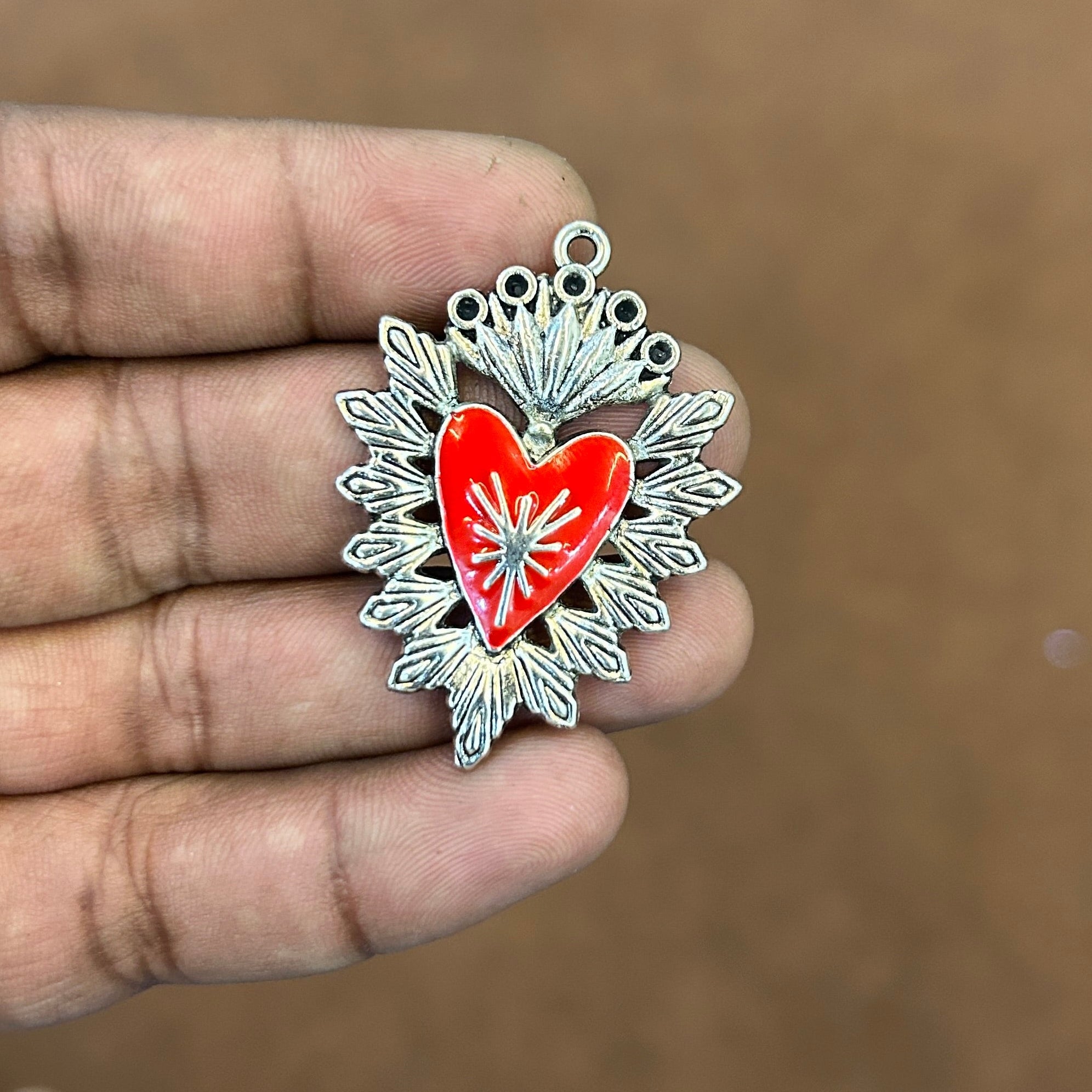 Sacred Heart Pendant (Red Enamel)