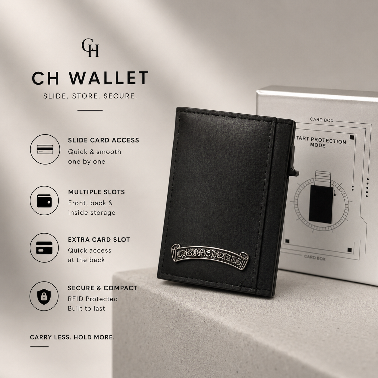 CH Chrome RFID Pop-Up Card Holder Wallet | Slim Metal Card Wallet with Leather Cover