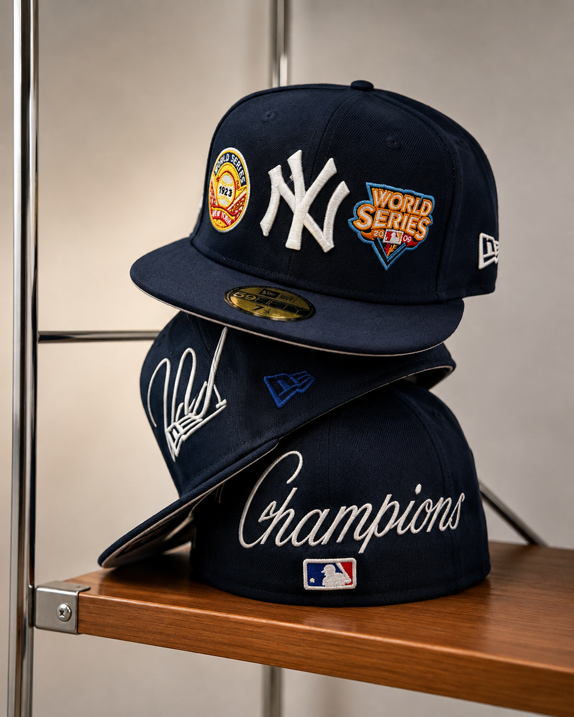 New York NY Fitted Cap Navy Blue | World Series Embroidered Baseball Cap