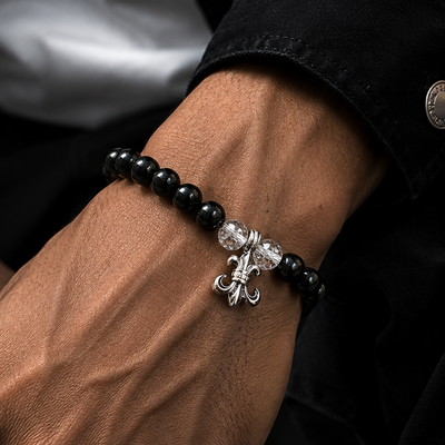 Men’s Black Beaded Fleur-de-Lis Bracelet