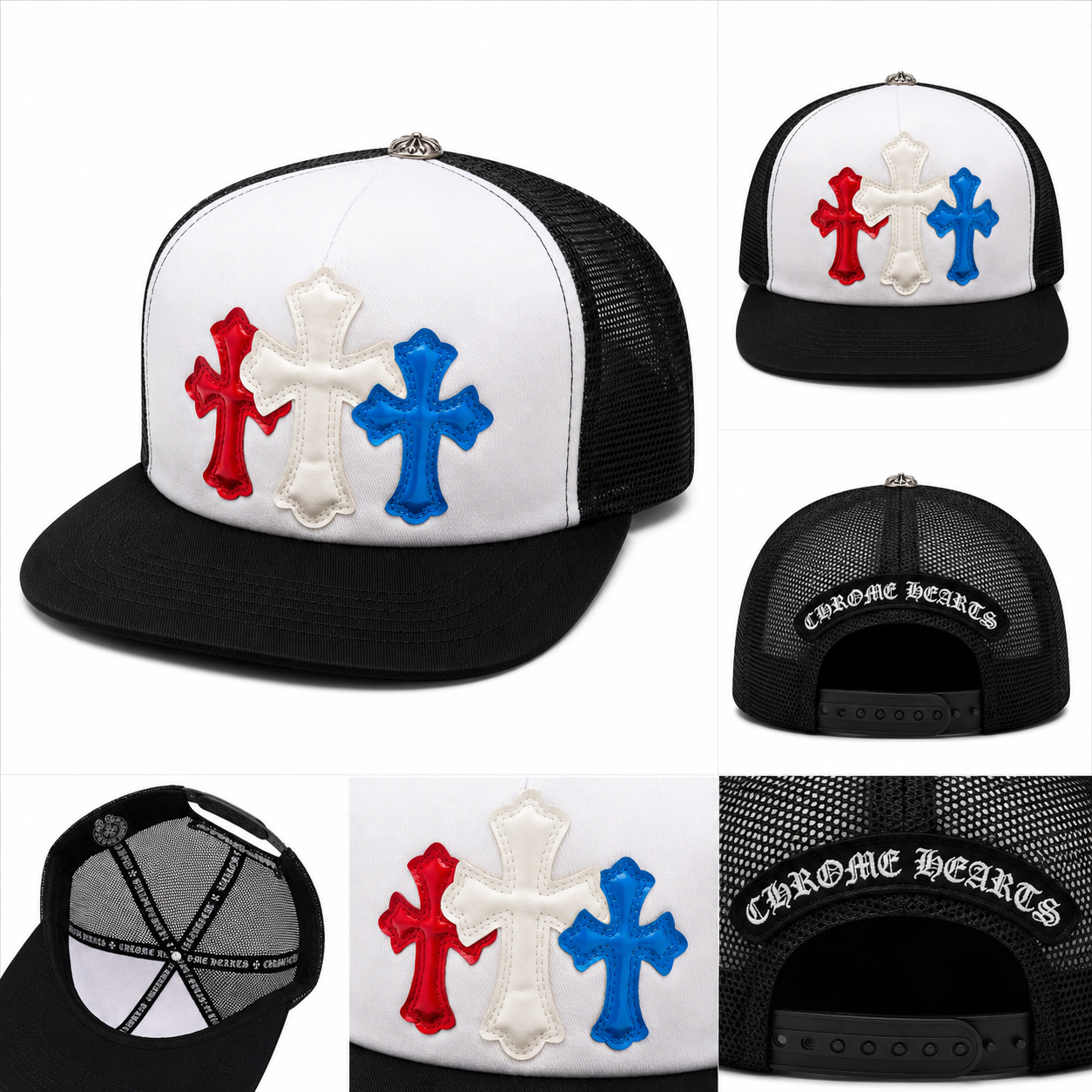 Pack of 3 piece - Triple Cross Embroidered Trucker Cap – Red White Blue Streetwear Snapback