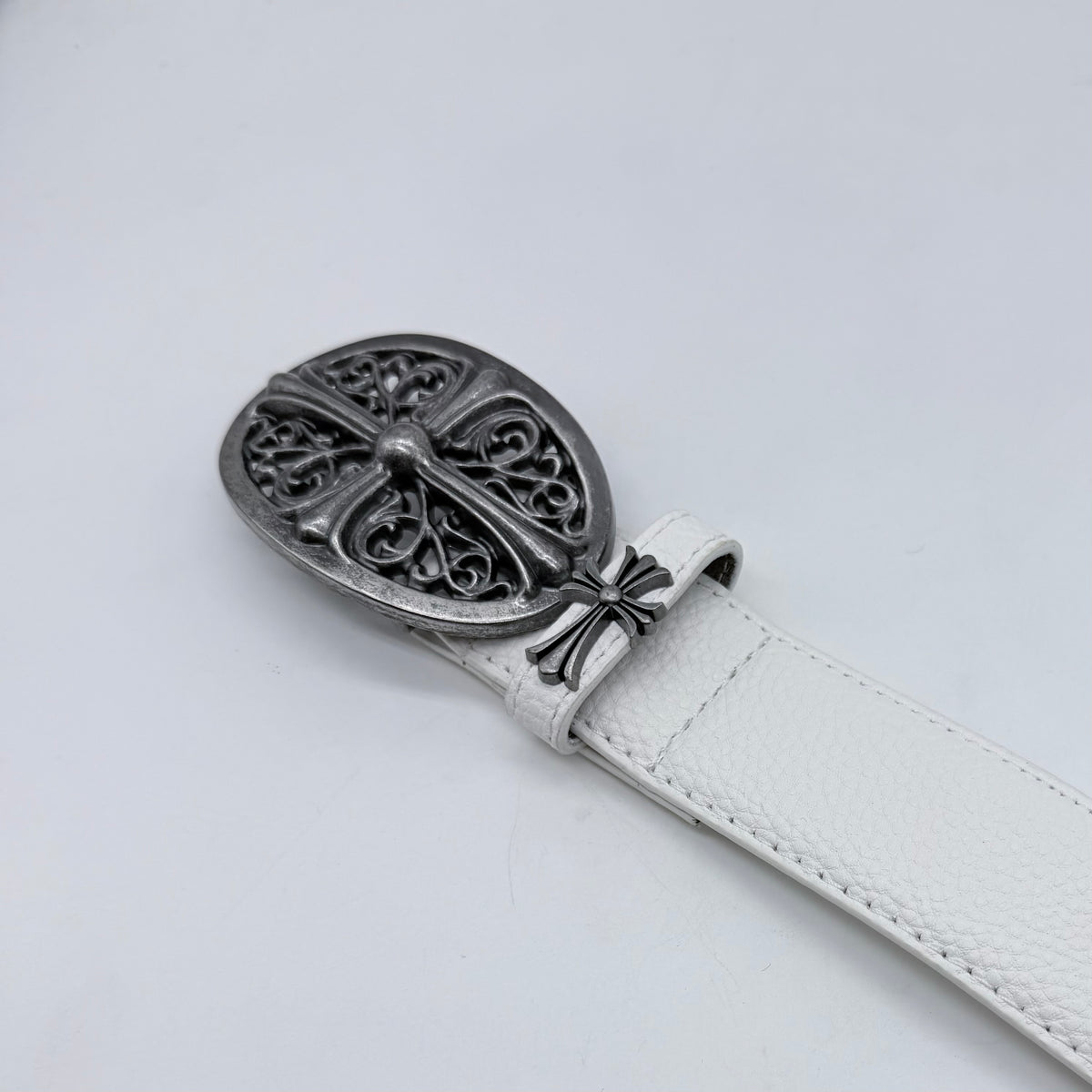 White Vintage Filigree Cross Buckle Belt