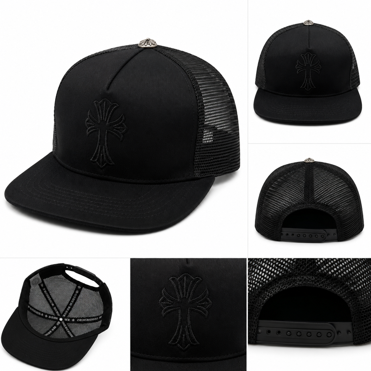 Pack of 3 Piece – All Black Cross Mesh Caps | Premium Minimal Streetwear Snapback Set