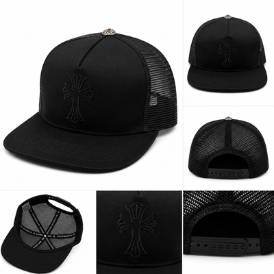 Pack of 3 Piece – All Black Cross Mesh Caps | Premium Minimal Streetwear Snapback Set