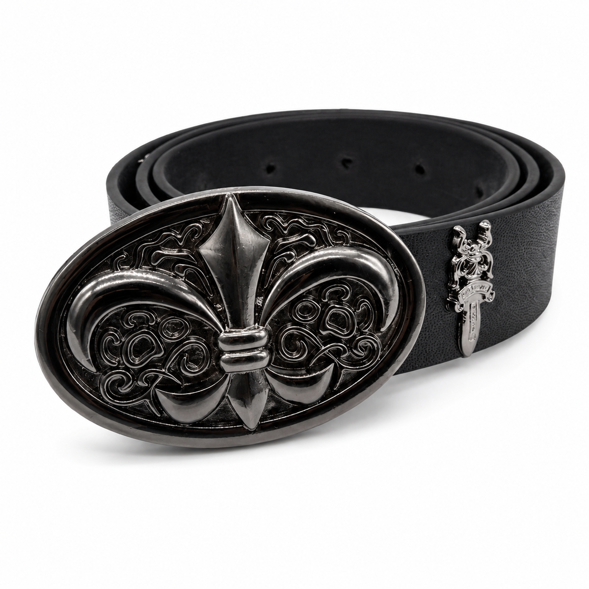 Black Chrome Ornate Belt 100% Pure Leather