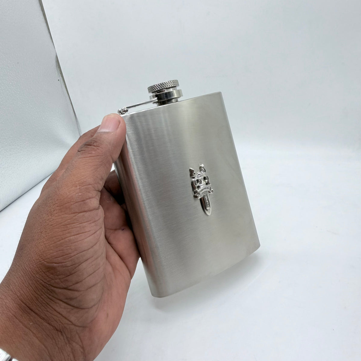 Premium Stainless Steel Dagger Emblem Flask | 6oz Pocket Flask