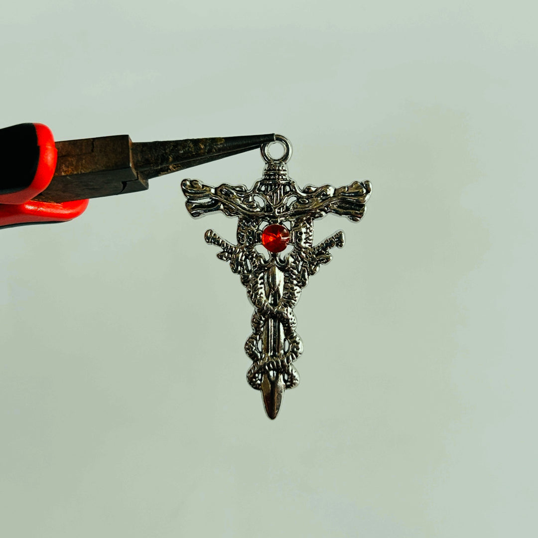 dragon red stone cross charms