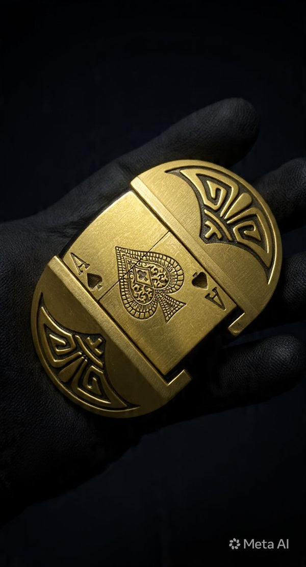 Royal Poker Card Lighter Buckle Belt – Antique Gold | 50 Inch