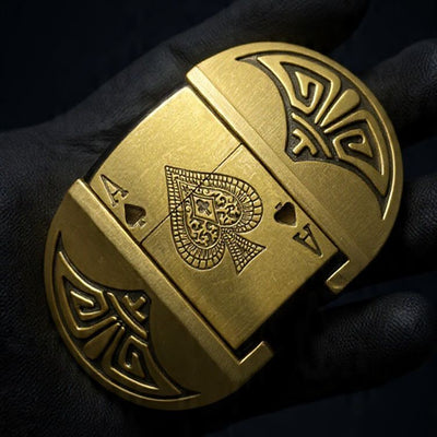Royal Poker Card Lighter Buckle Belt – Antique Gold | 50 Inch