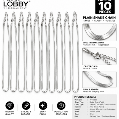 Premium silver snake chain pack of 10