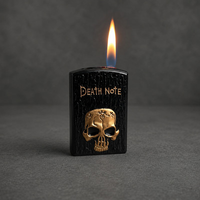 Gothic Skull Death Note Lighter – Black Embossed Metal Windproof Flame Lighter
