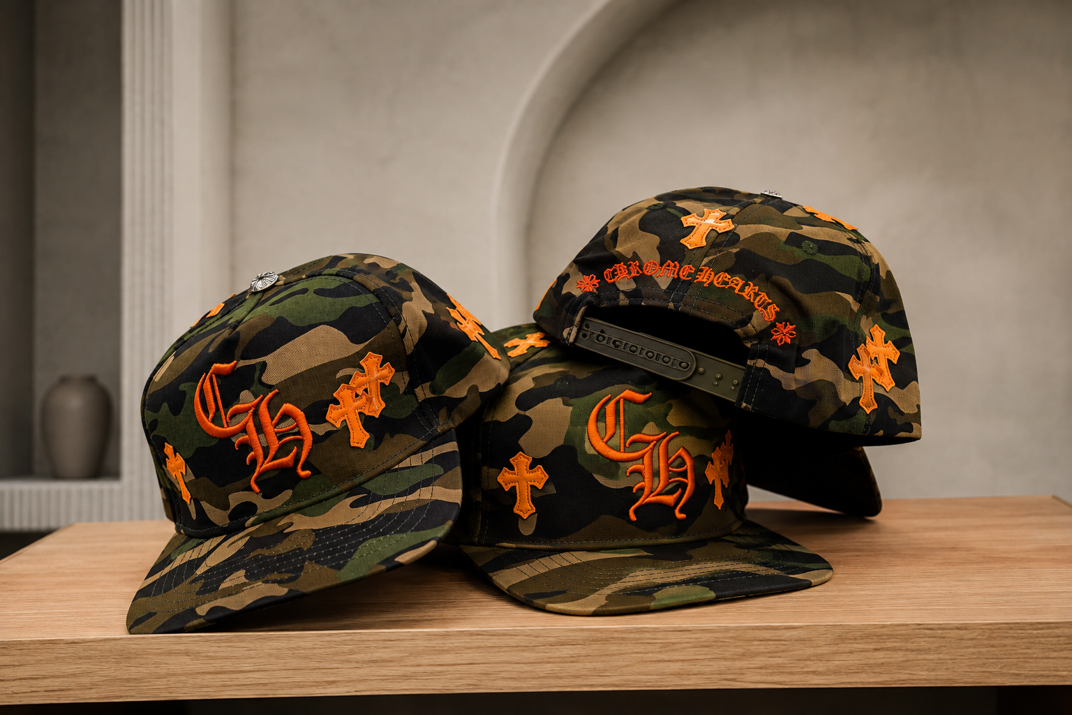 Camo Snapback Cap with Orange Cross Embroidery | Premium Streetwear Adjustable Baseball Hat