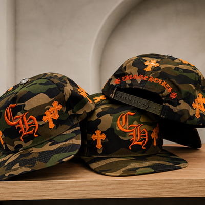 Camo Snapback Cap with Orange Cross Embroidery | Premium Streetwear Adjustable Baseball Hat