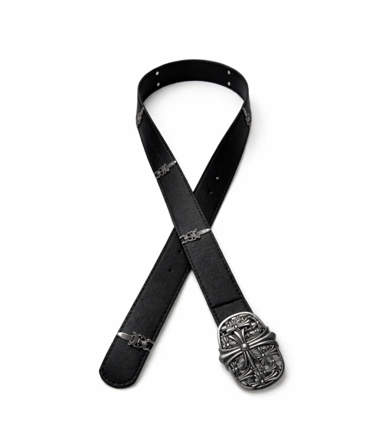 Premium black belt featuring dagger details and a royal cross buckle.