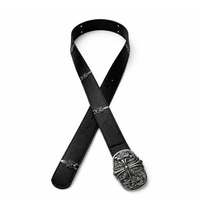 Premium black belt featuring dagger details and a royal cross buckle.