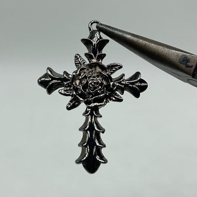 Black gothic Rose cross pendant