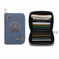 3 Pcs Chrome Style Zip Around Card Holder Wallet – Blue