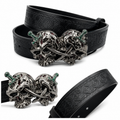 Twin Skull Dagger Buckle Belt for Men | Gothic Punk Statement Belt