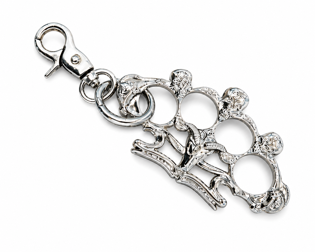 Fashion Lobby Premium Engraved Silver Knuckle Statement Keychain – Luxury Streetwear EDC Accessory with Heavy Duty Lobster Clasp