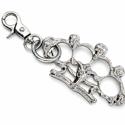 Fashion Lobby Premium Engraved Silver Knuckle Statement Keychain – Luxury Streetwear EDC Accessory with Heavy Duty Lobster Clasp