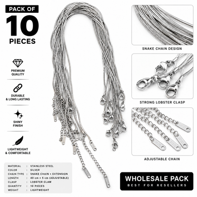 Premium silver round snake chain pack of 10