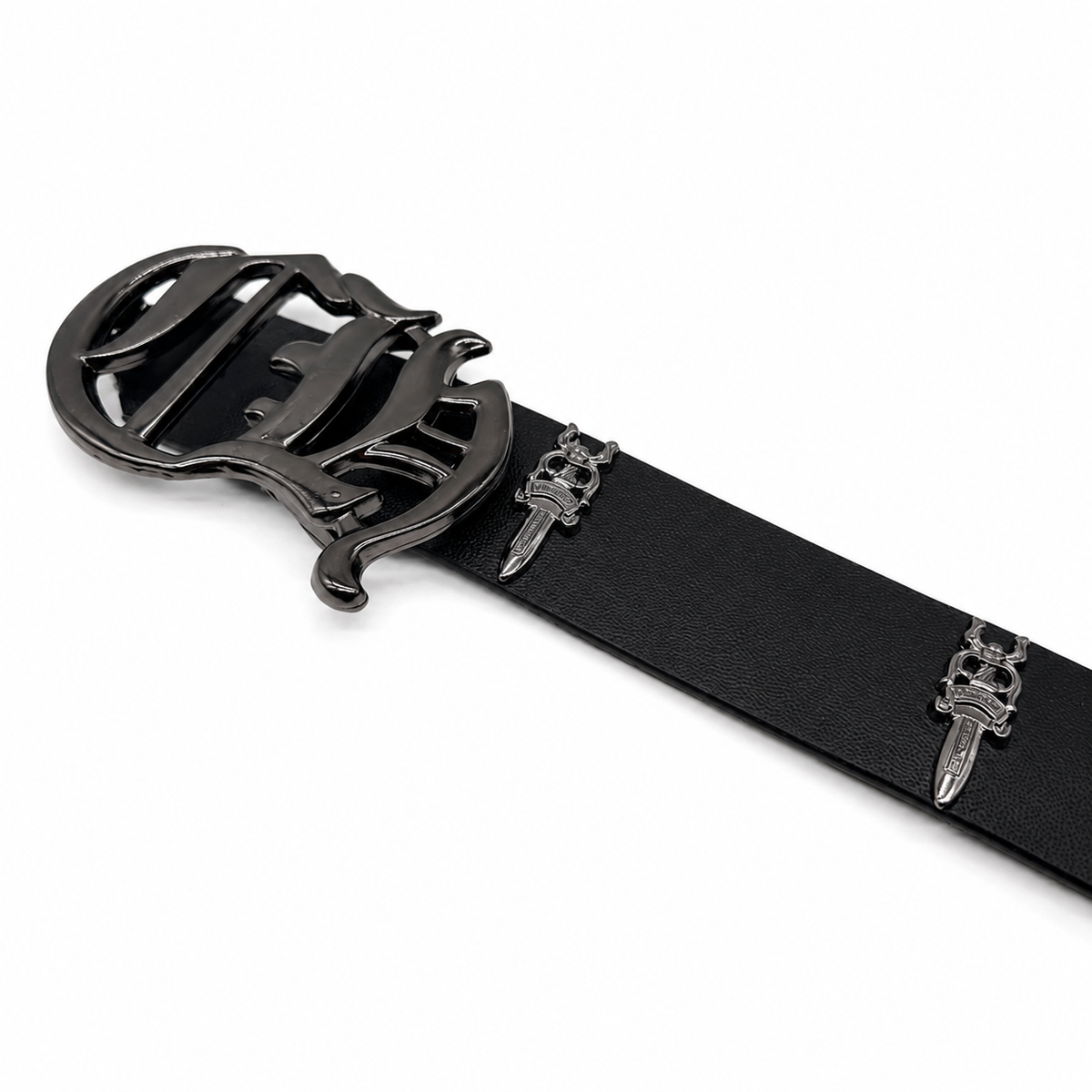 Black - Fleur Shield Buckle Belt 100% Pure Leather