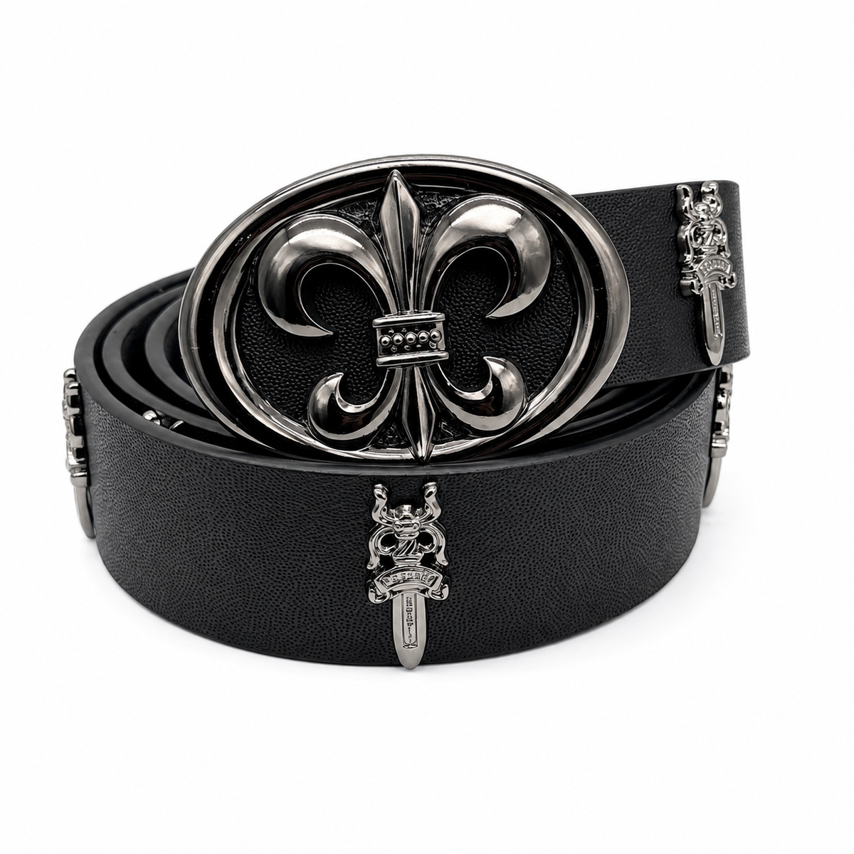 Block - Chrome Gothic Buckle Belt 100% Pure Leather