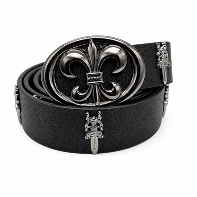 Block - Chrome Gothic Buckle Belt 100% Pure Leather