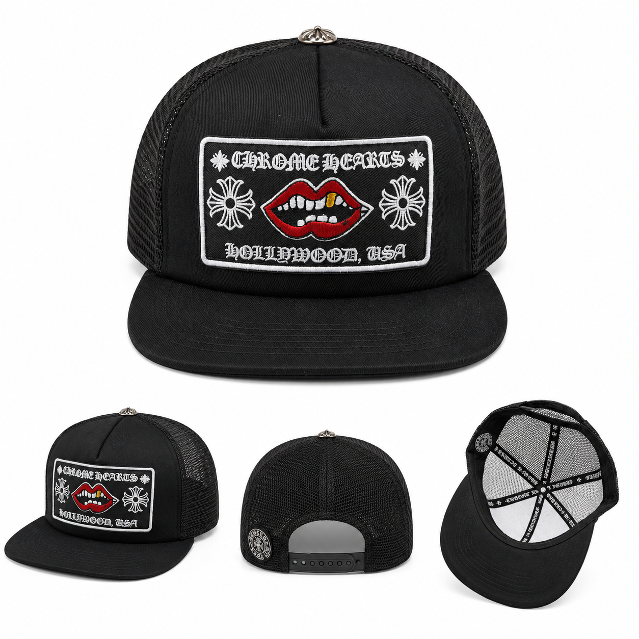 Pack of 3 Piece – Lips Patch Black Trucker Caps | Premium Hip Hop Streetwear Collection