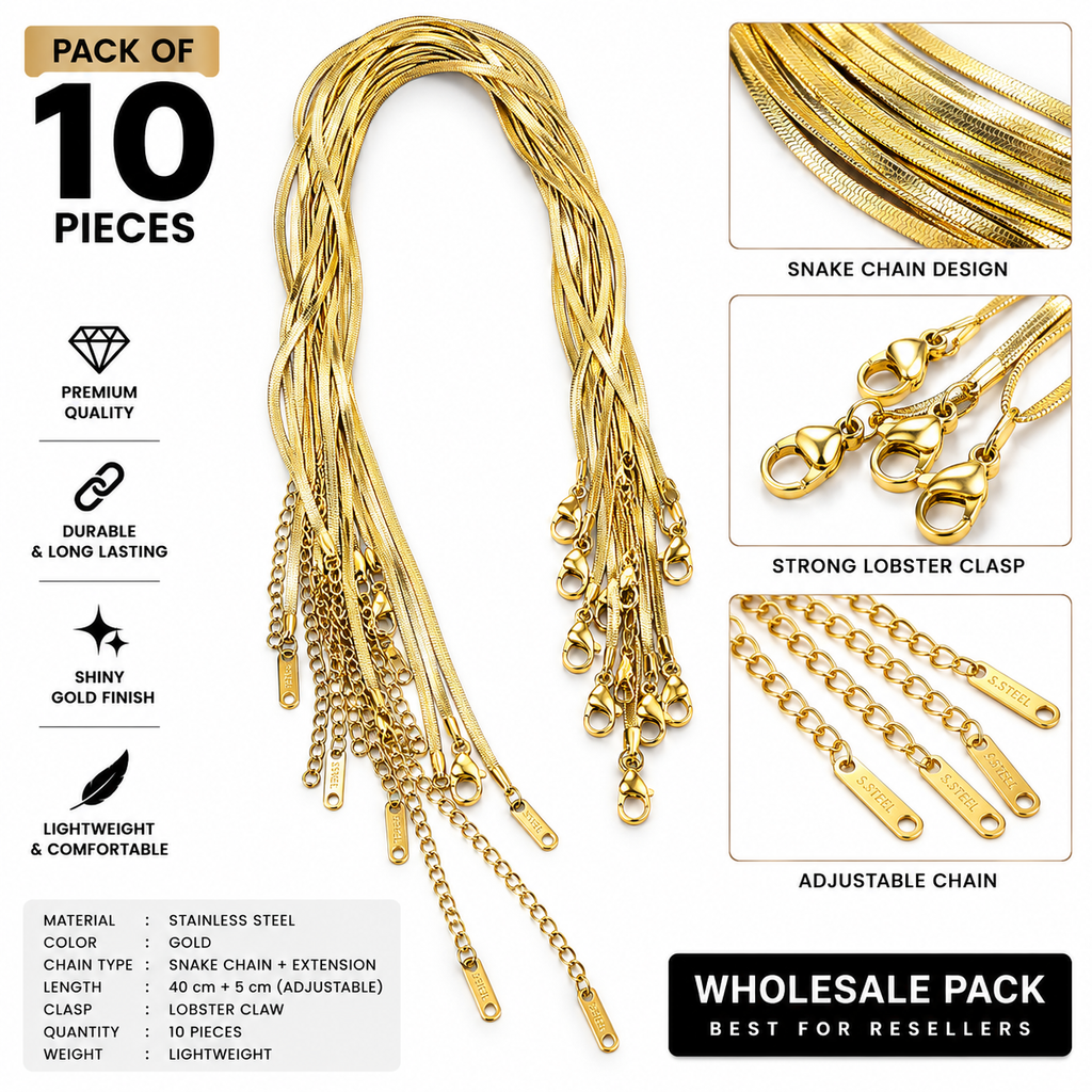 Golden adjustable snake chain pack of 10