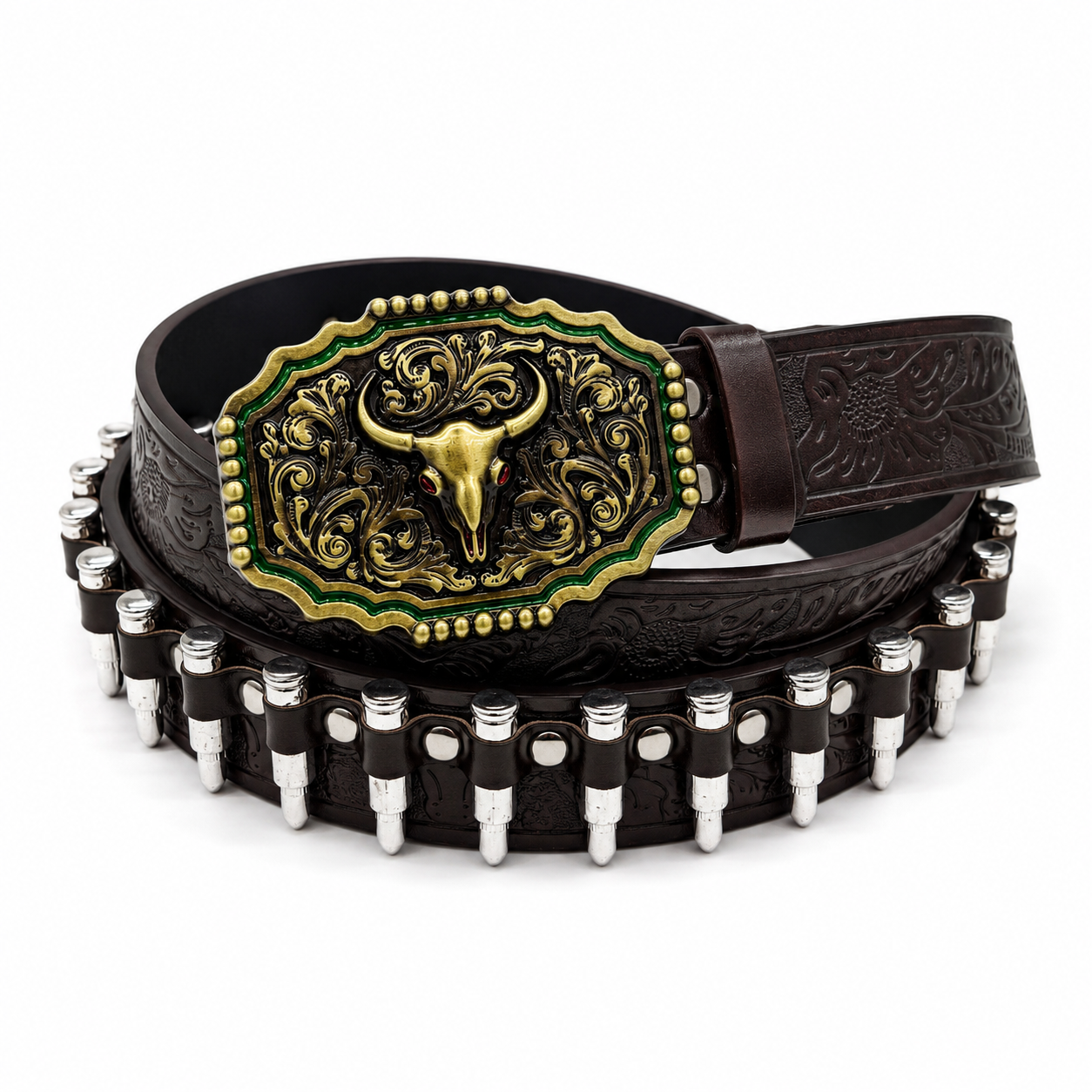 Desert Cowboy Hat Buckle Bullet Leather Belt – Vintage Western Edition